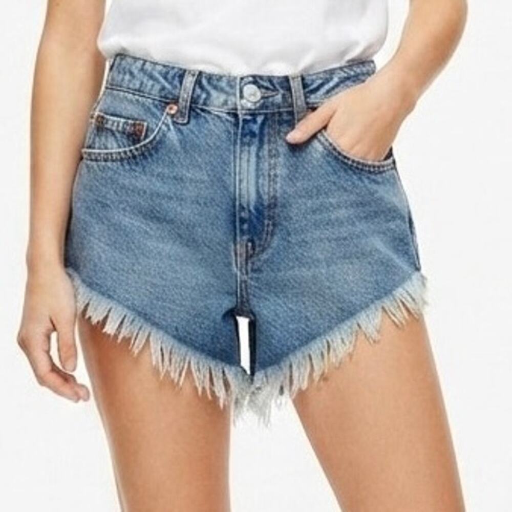 Topshop Kiri Blue Denim Cut Off Raw Hem Shorts Women's US 2 UK 6 EU 34